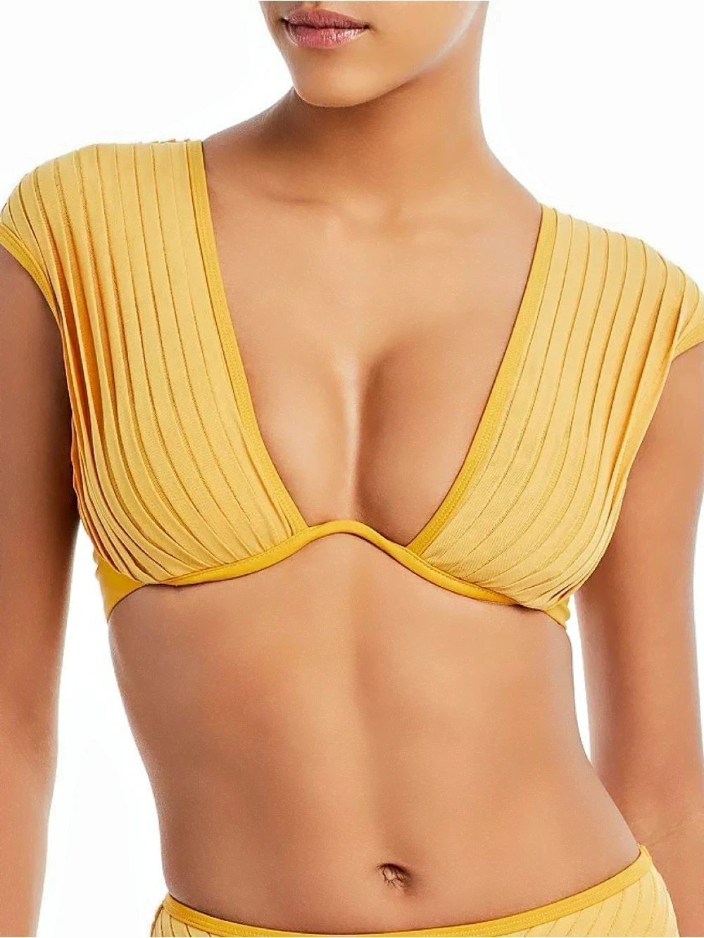 ANDREA IYAMAH Pura Pleated Bikini Top Mustard Yellow Medium NWT
